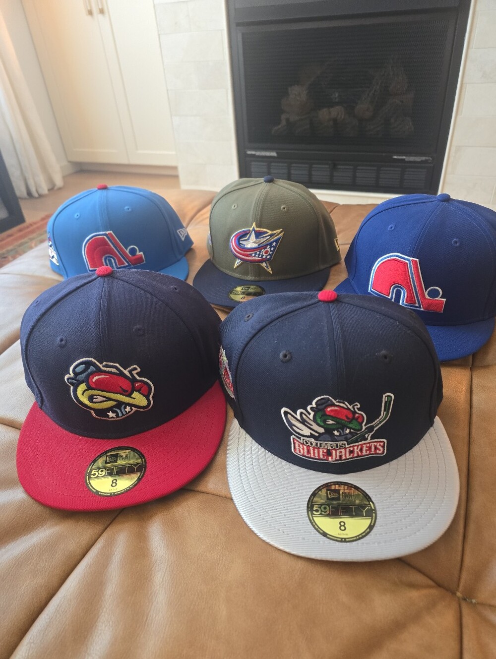 New Era 5950 Columbus Blue Jacket And Quebec Nordiques NHL Hockey Hats Size 8